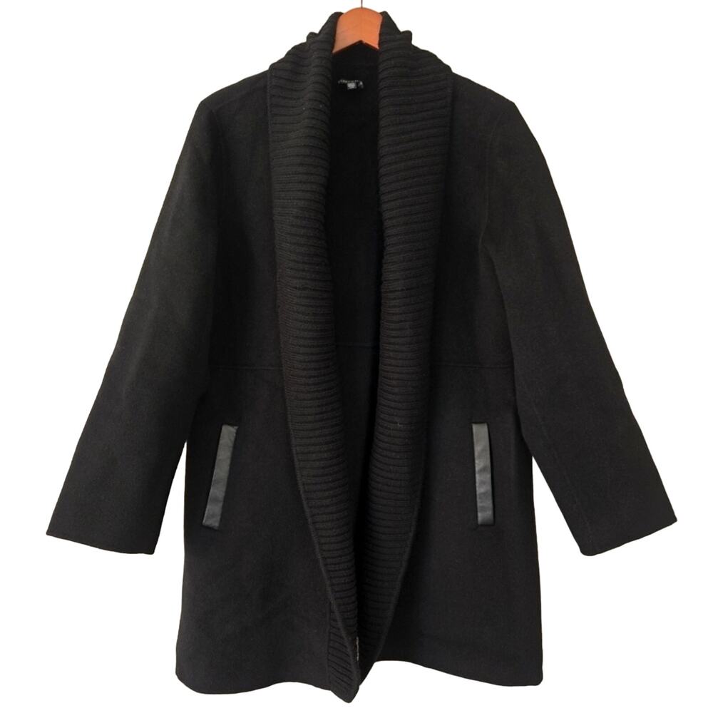 Eileen Fisher Women's Brushed Wool Knit Shawl Collar Coat Black Size L
